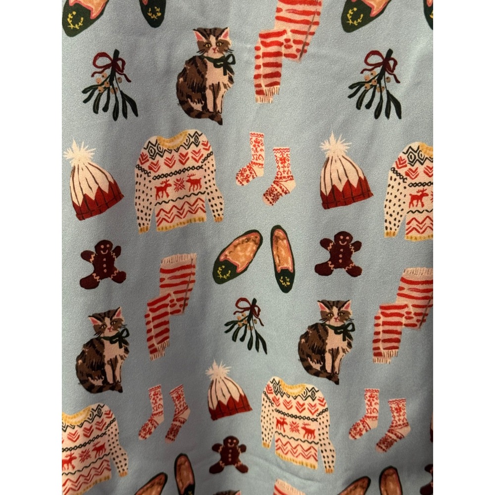 Tulip B Winter Print Bow Tie Neck Blouse Womens S Blue Holiday Novelty NWT - Picture 8 of 9